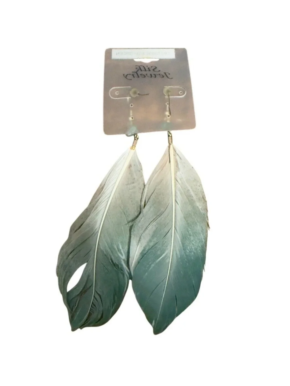 Silk Jewelry Women's Feather Earrings Green Blue Dangle Bohemian Tribal Boho